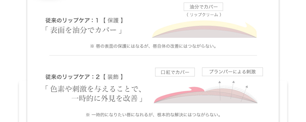 一般的に「唇用のケア」にも、さまざまなアプローチがあります。