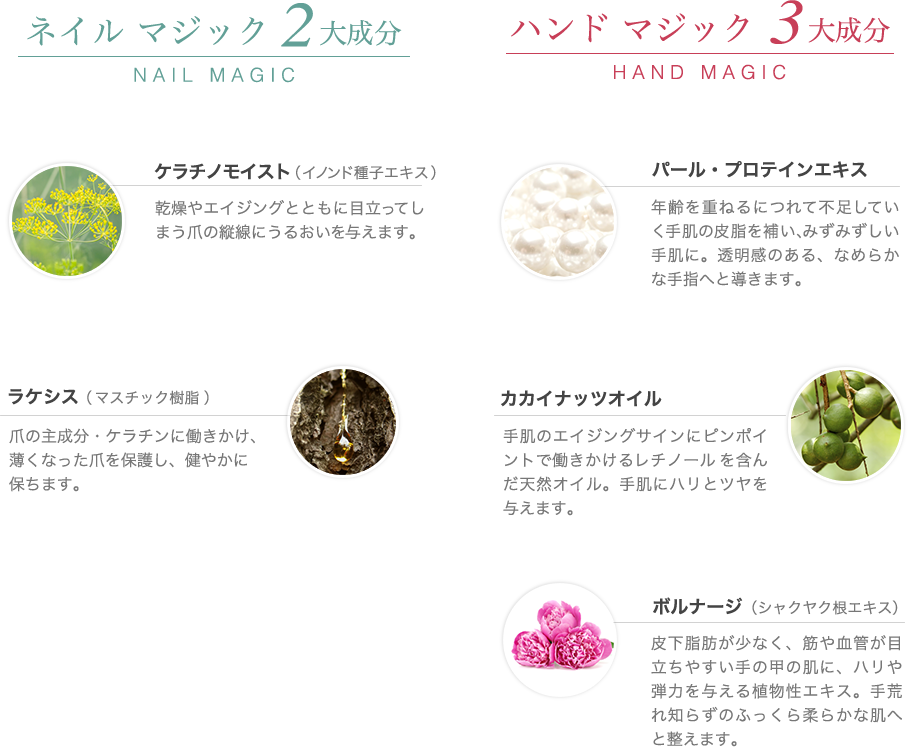 ハンドマジック３大成分/ネイルマジック２大成分